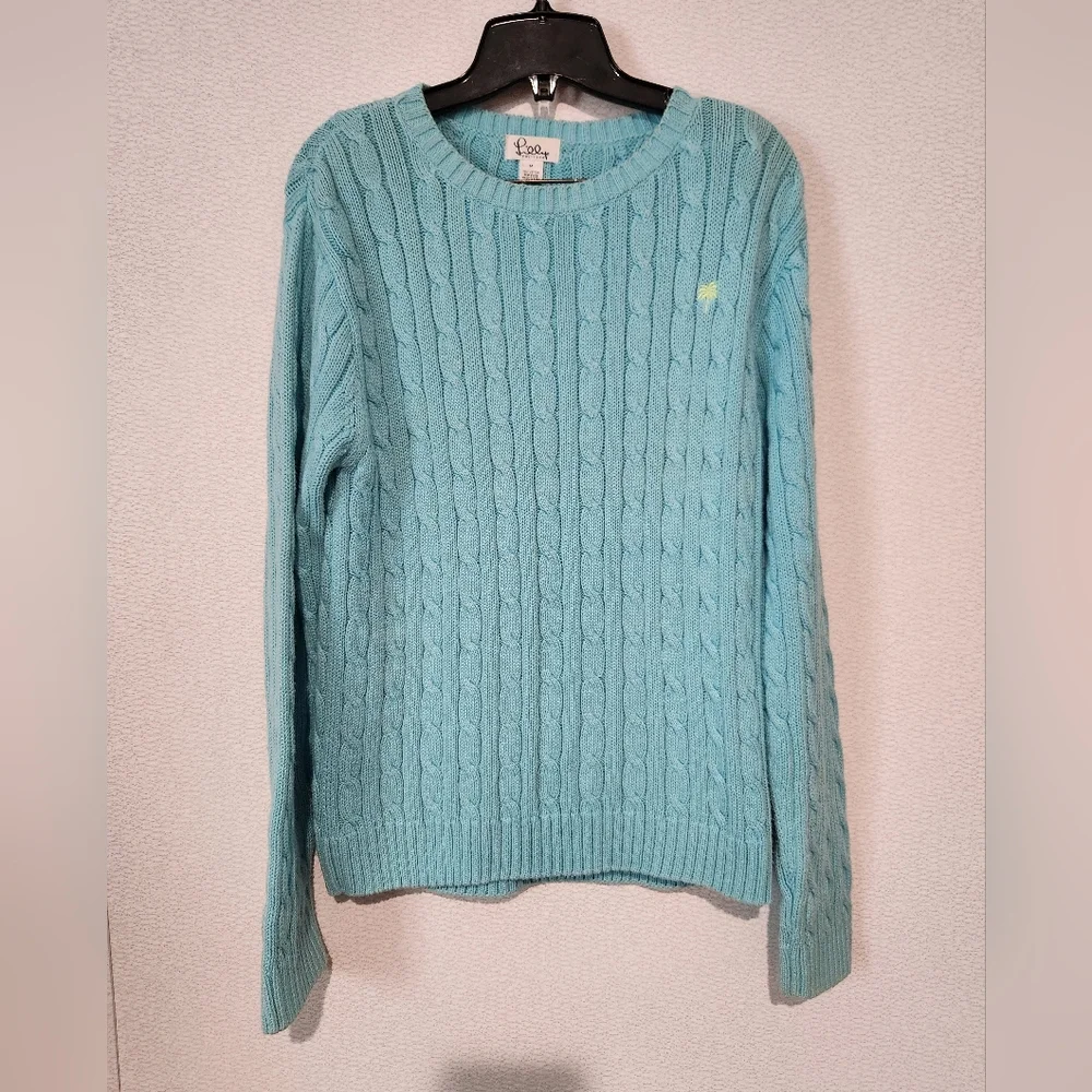 Lilly Pulitzer Cableknit Light Blue Sweater Medium 100% Cotton